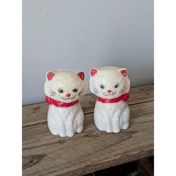 3/25$ White celluloid cats Noise Maker salt and pepper shakers - Picture 1 of 7